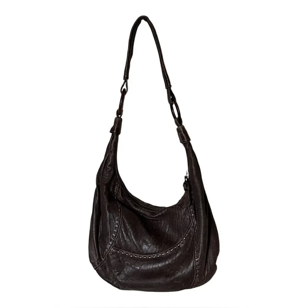 J. Jill Brown Soft Glove Leather Hobo Slouchy Shoulder Bag with Zip Top *Flaw